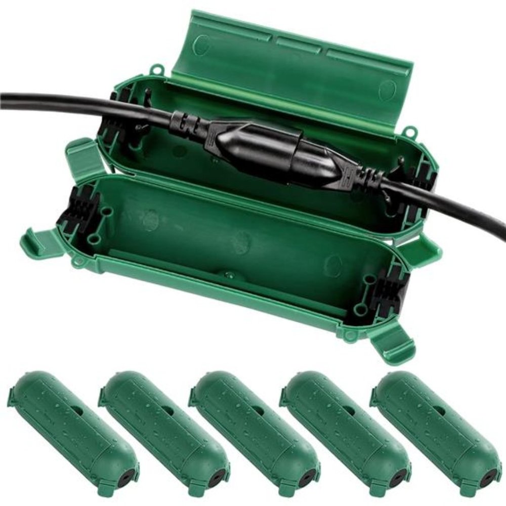 [6 Pack] Outdoor Extension Cord Safety Cover with Waterproof Seal, Green